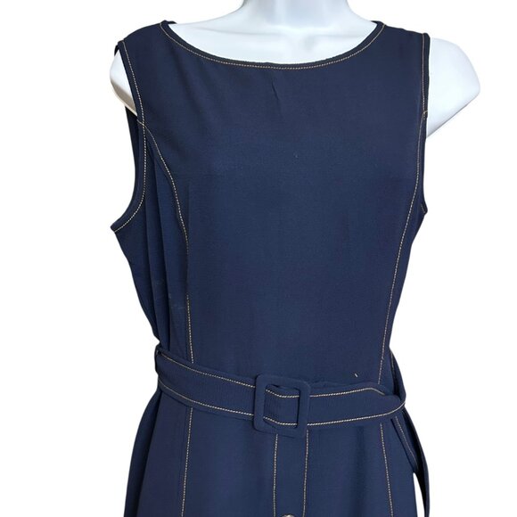 Monteau Blue Sleeveless Belted Fit & Flare Textured Easy to Wear Dress Size M - Picture 3 of 6